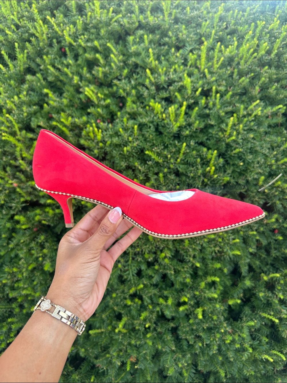 Coach Red Pointed-Toe Kitten Heel Pumps